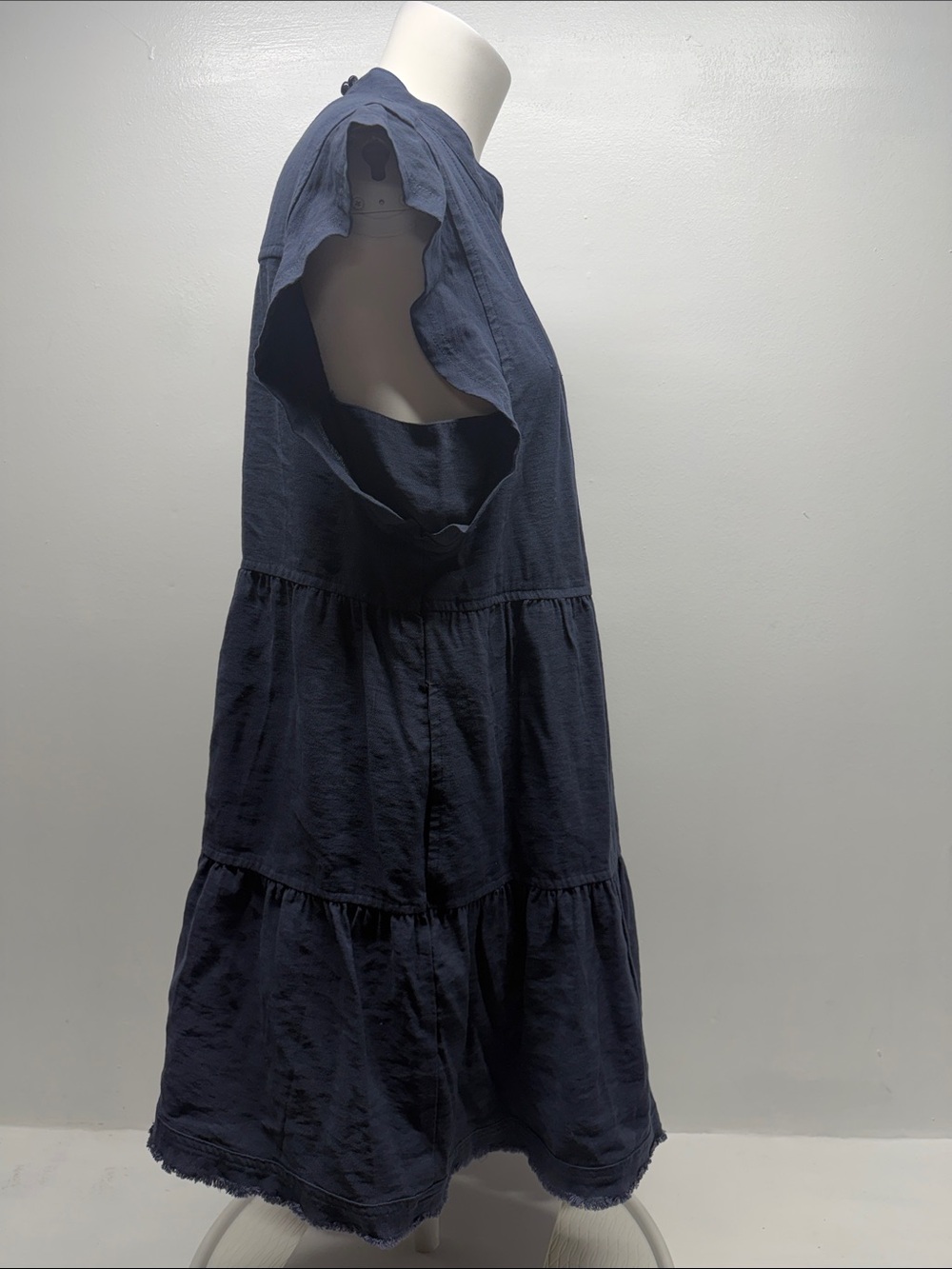 Bohme Regina Dress Pleated Mini Sleeveless Raw Hem Tiered Pockets Blue Medium - Picture 2 of 7
